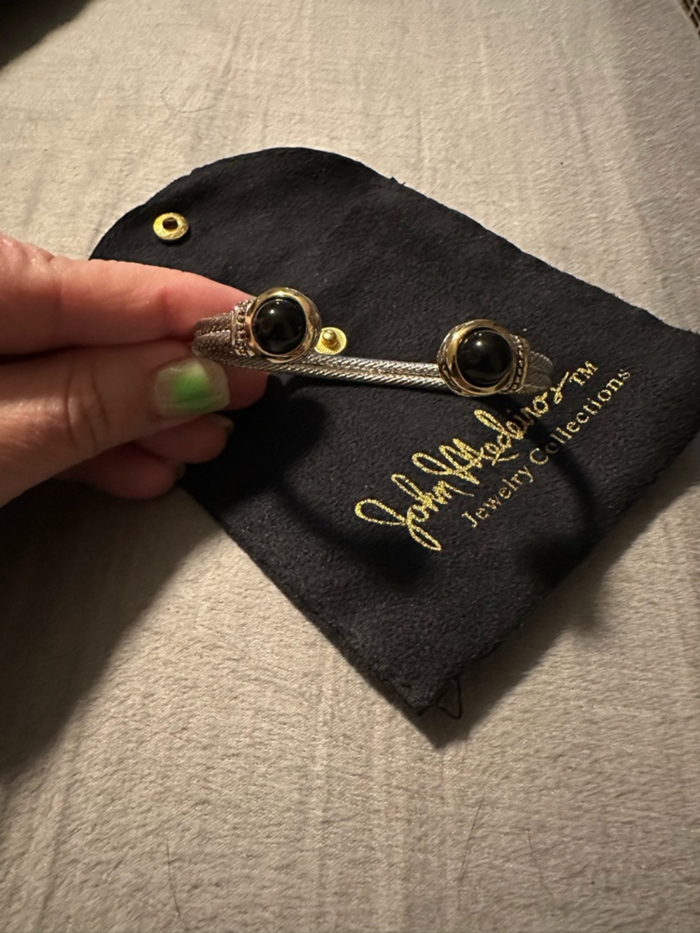 John Medeiros Two-Tone Cable Bracelet with Black Onyx Cabochons